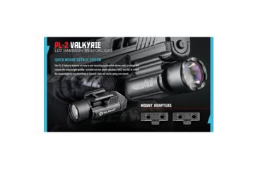 Image of Olight PL-2 Valkyrie Rail Mounted LED Pistol Light, Picatinny and Glock Rails, CREE XHP35 HI CW LED, 1200 Lumens, Includes 2 x CR123As, Black, PL-2-VALKYRIE