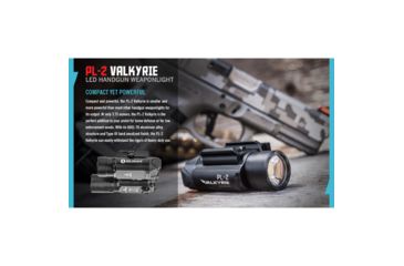 Image of Olight PL-2 Valkyrie Rail Mounted LED Pistol Light, Picatinny and Glock Rails, CREE XHP35 HI CW LED, 1200 Lumens, Includes 2 x CR123As, Black, PL-2-VALKYRIE