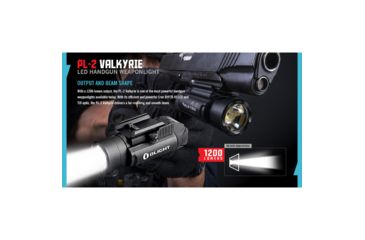 Image of Olight PL-2 Valkyrie Rail Mounted LED Pistol Light, Picatinny and Glock Rails, CREE XHP35 HI CW LED, 1200 Lumens, Includes 2 x CR123As, Black, PL-2-VALKYRIE