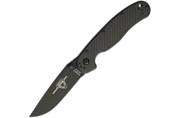 Image of Ontario Knife 8838 RAT II CF Drop Point Linerlock Folding Pocket Folding Knife, 3in Black Aus-8 SS Drop Point, Carbon Fiber Handle, Pocket Clip, Thumb Stud, Black, 8838