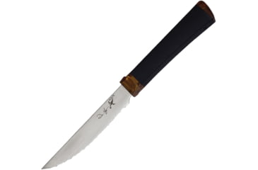 Image of Ontario Knife Agilite Steak Knife, 9in Overall, 4.5in Satin Finish Serrated 14C28N Sandvik Stainless Blade, Amber Ultem Transparent Handle, 2555
