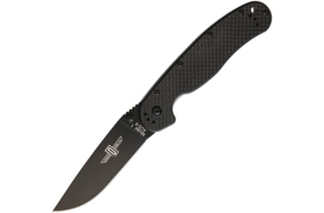 Image of Ontario Knife RAT 1 Drop Point Linerlock Folding Pocket Folding Knife, 3.5in Black Aus-8 SS Drop Point, Carbon Fiber Handle, Thumb Stud, Pocket Clip, Black, 8887CF