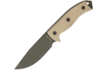 Image of Ontario Knife RAT-5 OD Green Fixed Blade Knife, 10.5in Overall, 5in Green Powder Coated 1095Hc Steel Drop Point, Green Linen Micarta Handle, Glass Breaker, Black Nylon Belt Sheath, Green, 8691