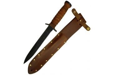 Image of Ontario Knife Trench Knife, Brown Leather Handle, Leather Sheath OK8155