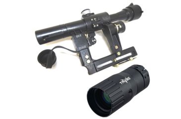 Image of OP Exclusive - Kalinka Optics POSP 4x24 Rifle Scope, 400m Rangefinder, AK with Sunshade, Black, GSPOSP424AK4SS w/ Trybe Optics Enhancer - Magnification Doubler