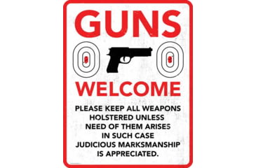 Image of Open Road Brands Die Cut Emb Tin Sign Guns Welcome 10''x13''