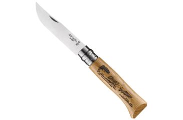Image of Opinel Animalia Trout Folding Knive Num.8, 3.35in, w/ Virobloc, 12C27 Sandvik SS, Oak Handle, Wood, 002334