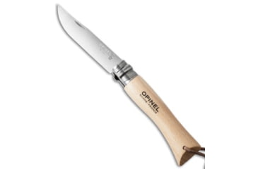 Image of Opinel Opinel Knives No 7 Stainless Steel Knife Beech Wood + Leather Lanyard 3&quot; Satin, Wood, Stainless Steel, adult, BHQ-27868