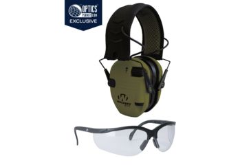 Image of OpticsPlanet Exclusive Walkers Xtreme Digital Razor Muffs with Shooting Glasses Combo, Olive Drab Green, GWP-XDRSEMSGL-ODG