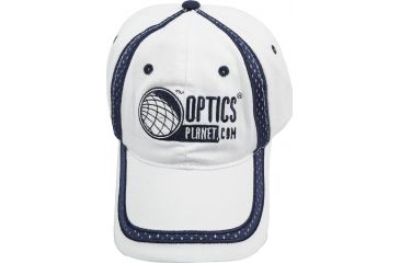 Image of OpticsPlanet Hat Front View, White with Blue Details
