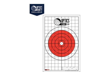 Image of OpticsPlanet Exclusive EZ2C Targets Style 5, Bullseye with Grid Sight-In Target, 25 Pack, Red/Black/White, EZ2CS005
