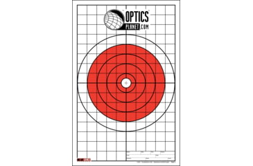 Image of OpticsPlanet Exclusive EZ2C Targets Style 5, Bullseye with Grid Sight-In Target, 25 Pack, Red/Black/White, EZ2CS005