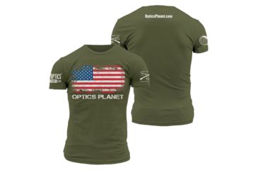 Image of OpticsPlanet Exclusive Grunt Style American Flag T-Shirt Mens, Military Green, 2XL 3001-Military Green-XXL
