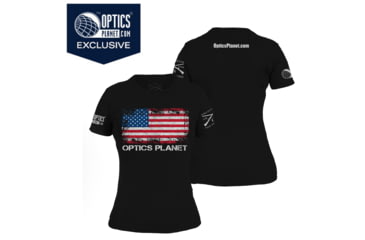Image of OpticsPlanet Exclusive Grunt Style American Flag T-Shirt Women's, Black, Large, 3900-Black-L