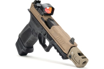 Image of OpticsPlanet Exclusive Strike Industries Micro QUAD V Threaded 9mm Compensator, 1/2x28, Cerakote, Flat Dark Earth, SI-MC-QUAD-V-FDE