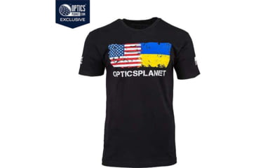 Image of OpticsPlanet Ukraine/US Flag Short Sleeve T-Shirt - Mens, Small, Black, SMALL-MEN-S