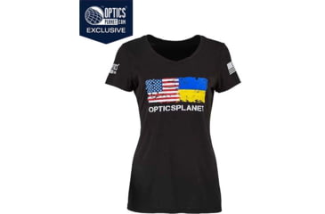 Image of OpticsPlanet Ukraine/US Flag Short Sleeve T-Shirt - Womens, Small, Black, OP-UKRAINE-US-T-Shirt-Black-Small-Womens-Black-Small-Womens