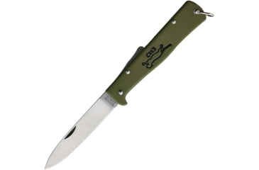Image of OTTER-Messer Large Mercator SS Folding Knife, 4.38in Closed, 3.38in Satin Stainless Spear Point Blade, Olive Stainless Steel Handle, 10-426 RK OL