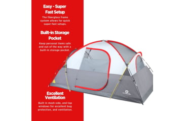 Image of Outbound 6-Person 3-Season Lightweight Dome Tent w/Carry Bag and Rainfly, Red, CTI0765451