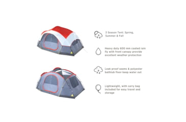 Image of Outbound 8-Person 3-Season 2-Room Lightweight Dome Tent w/ Carry Bag and Rainfly, Red, CTI0765454