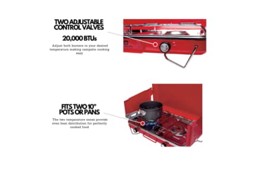 Image of Outbound Portable Propane Gas Camping Stove w/2 Burners, Red, CTI0765813