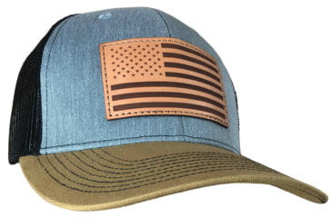 Image of Outdoor Cap Heathered Grey/Blk/ Old Gold Trucker w/USA Flag Leather Patch, USA-771 GB