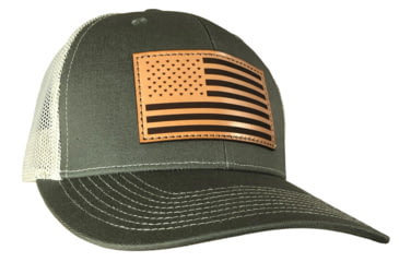 Image of Outdoor Cap Olive/Khaki Trucker w/USA Flag Leather Patch, USA-771 OK