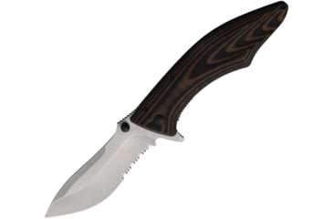 Image of Outdoor Edge Cutlery Large Conquer Serrated Folding Knife, 5in Closed, 4in Satin Partially Serrated 8Cr13MoV Blade, Black/Orange G10 Handle, OECQ35SB