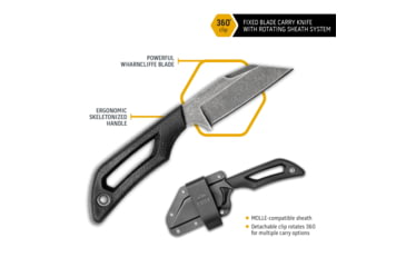 Image of Outdoor Edge Cutlery Pivot Fixed Wharncliffe Fnife, 2.6in, Cr13Mov SS, Blackstone Rockwell-C Blade, Black Rubberized TPR Handle, PKWC-2C