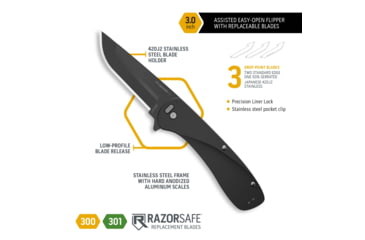 Image of Outdoor Edge Cutlery Razor VX1 Spring Assist Folding Knife, 3in, Black Japanese 420J2 Stainless Blade, Black Aluminum Handle, VX130BC