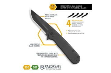 Image of Outdoor Edge Cutlery Razor VX3 Folding Knife, 3in, Black Japanese 420J2 Stainless Blade, Black G10 Handle, VX330AC