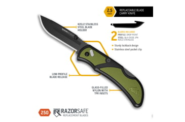 Image of Outdoor Edge Cutlery Razor EDC Lite Folding Knives, 2.5in, Stainless Steel, OD Green Rubber Overmolded Handle, RCG252C