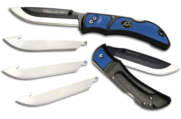 Image of Outdoor Edge Cutlery Razor-Lite EDC Folding Knife, 4-Blade Combo Set, 3 in, Japanese 420J2 stainless, Drop Point, Grivory w/ TPR Inserts, Blue, Blister, RLU30-40C