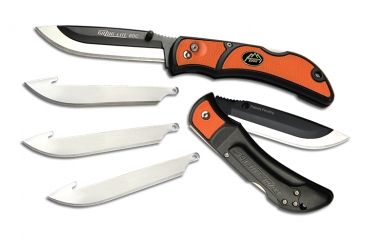 Image of Outdoor Edge Cutlery Razor Lite EDC Folding Knife, 3 in, Japanese 420J2 stainless, Drop Point, Grivory w/ TPR Inserts, Black/Orange Handle, w/ 4 Blades, RLB30-30