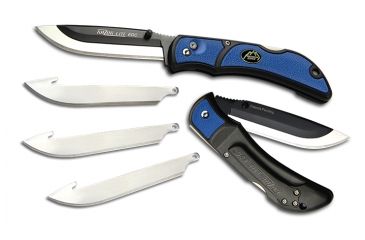 Image of Outdoor Edge Cutlery Razor Lite EDC Folding Knife, 3 in, Japanese 420J2 Stainless, Drop Point, Grivory w/ TPR Inserts, Black/Blue, w/ 4 - 3in Blades, RLU30-40