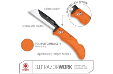 Image of Outdoor Edge Cutlery Razor Work Lockback Folding Knife, Japanese 420J2 stainless, Grivory, Orange, RWB-3070C