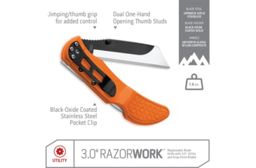 Image of Outdoor Edge Cutlery Razor Work Lockback Folding Knife, Japanese 420J2 stainless, Grivory, Orange, RWB-3070C
