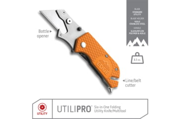 Image of Outdoor Edge Cutlery UtiliPro Utility Folding Knife, 1 in, 5.25 in Overall, Japanese 420J2 Stainless Steel, GFN, Orange Handle, UPB-10C