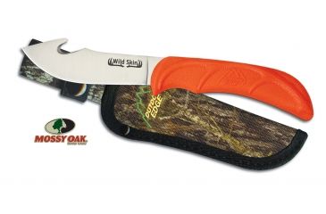 Image of Outdoor Edge Cutlery Wild-Skin Gut Hook Knife, 3.88 in, 420J2, Gut Hook, TPR, Blaze Orange, WS-10C