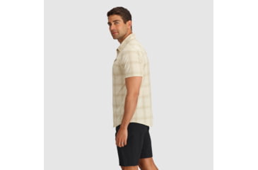 Image of Outdoor Research Astroman Short Sleeve Sun Shirt - Mens, Oyster Plaid, S, 2822782709006