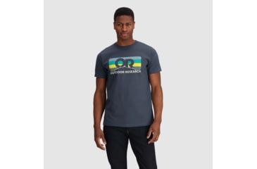 Image of Outdoor Research OR Advocate Stripe T-Shirt, Naval Blue/Verdant, Large, 3002232621008