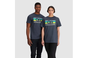 Image of Outdoor Research OR Advocate Stripe T-Shirt, Naval Blue/Verdant, Large, 3002232621008