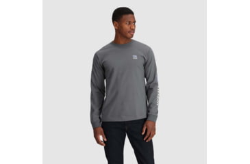 Image of Outdoor Research OR Lockup Chest Logo Long Sleeve Tee, Charcoal/Topaz, Extra Large, 3002252625009