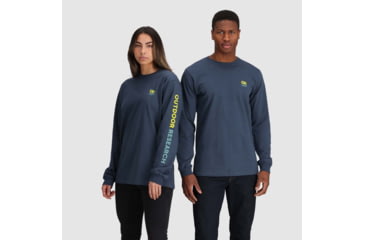 Image of Outdoor Research OR Lockup Chest Logo Long Sleeve Tee, Naval Blue/Sulphur, Extra Large, 3002252416009