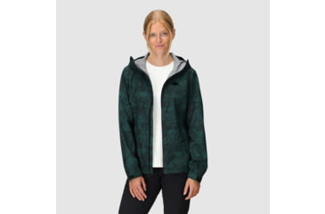 Image of Outdoor Research Stratoburst Stretch Rain Jacket - Womens, Douglas Fir Print, Small, 3008942848006