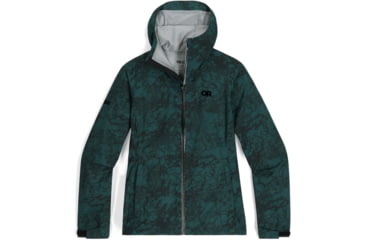 Image of Outdoor Research Stratoburst Stretch Rain Jacket - Womens, Douglas Fir Print, Small, 3008942848006