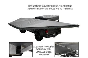 Image of Overland Vehicle Systems Nomadic 180 Awning w/ Bracket Kit and Extended Poles For Mid to High Roof Line Vans, Dark Gray, 19609908