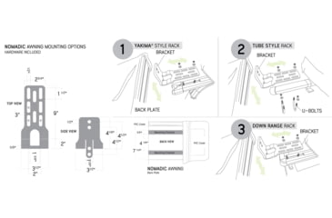Image of Overland Vehicle Systems Nomadic 180 Awning w/ Bracket Kit and Extended Poles For Mid to High Roof Line Vans, Dark Gray, 19609908