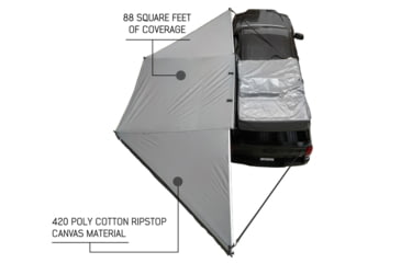 Image of USED Overland Vehicle Systems Nomadic 180 Awning w/ Bracket Kit and Extended Poles For Mid to High Roof Line Vans, Dark Gray, 19609908, EDEMO1