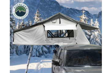 Image of Overland Vehicle Systems Nomadic Extended 3 Person Roof Top Tent w/Annex, Rain Fly Black Cover Arctic, Dark Gray/White, 18031926